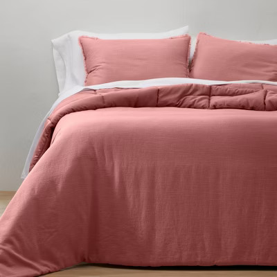 Full/Queen Heavyweight Linen Blend Comforter & Sham Set Rose - Casaluna™ | Target