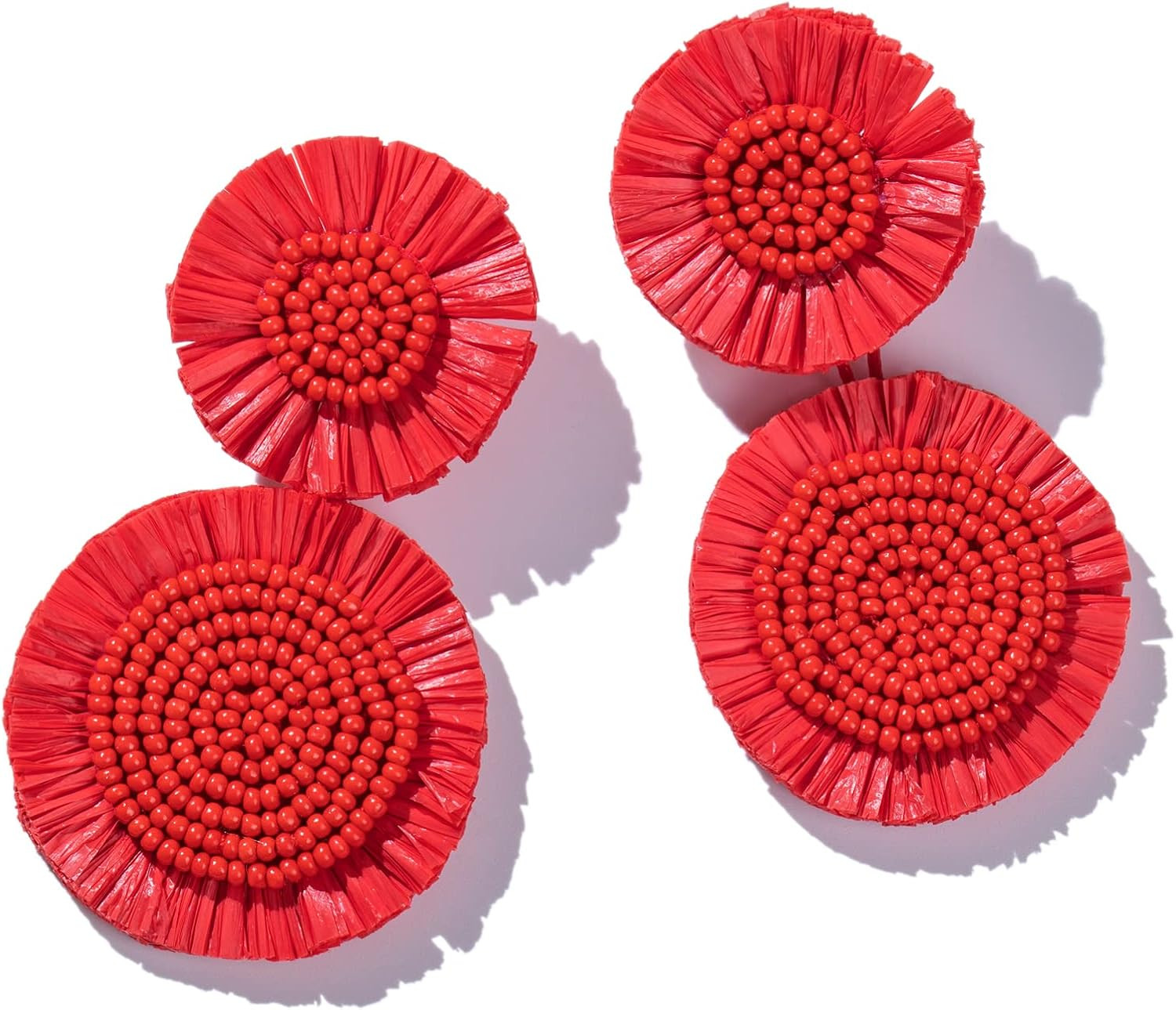 Boho Raffia Dangle Earrings Beaded - Handmade Tropical Flower Earrings for Summer Beach Vacation | Amazon (US)