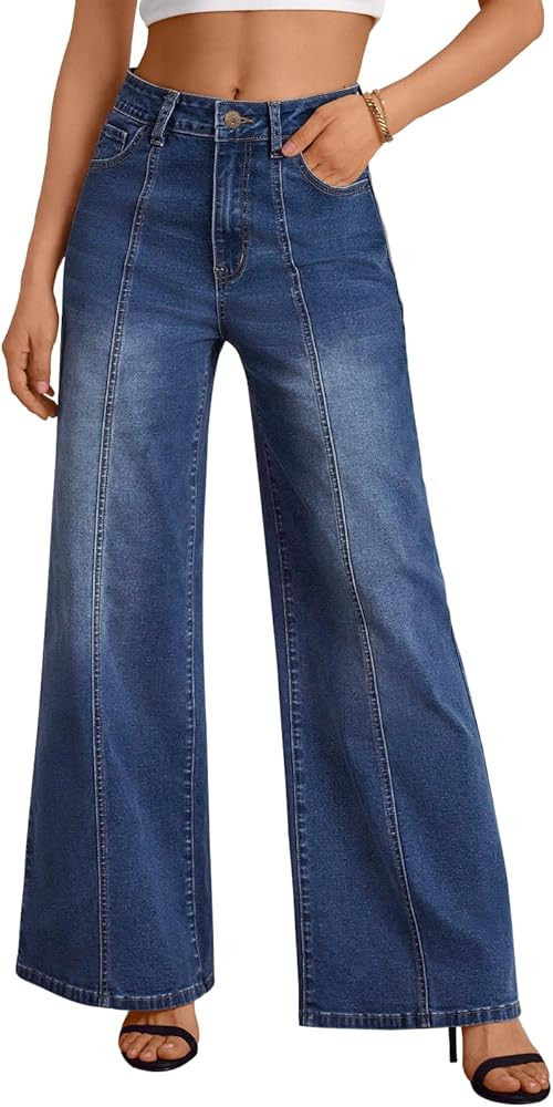 Trendy Queen Women's Wide Leg Baggy Jeans - High Waisted Relaxed Fit Pants, Super Soft Stretch De... | Amazon (US)