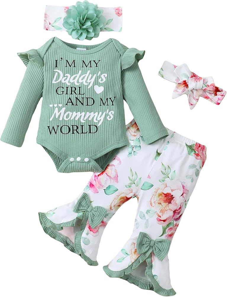 SUNNY PIGGY Newborn Baby Girl Clothes Infant Outfits Romper Floral Fall Outfit Bell Bottoms Pant ... | Amazon (US)