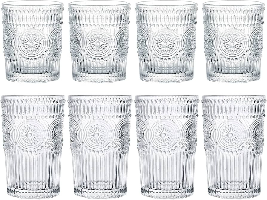 Kingrol Romantic Drinking Glasses, Set of 8 - 4 Highball Glasses (12 oz) and 4 Rocks Glasses (9 o... | Amazon (US)