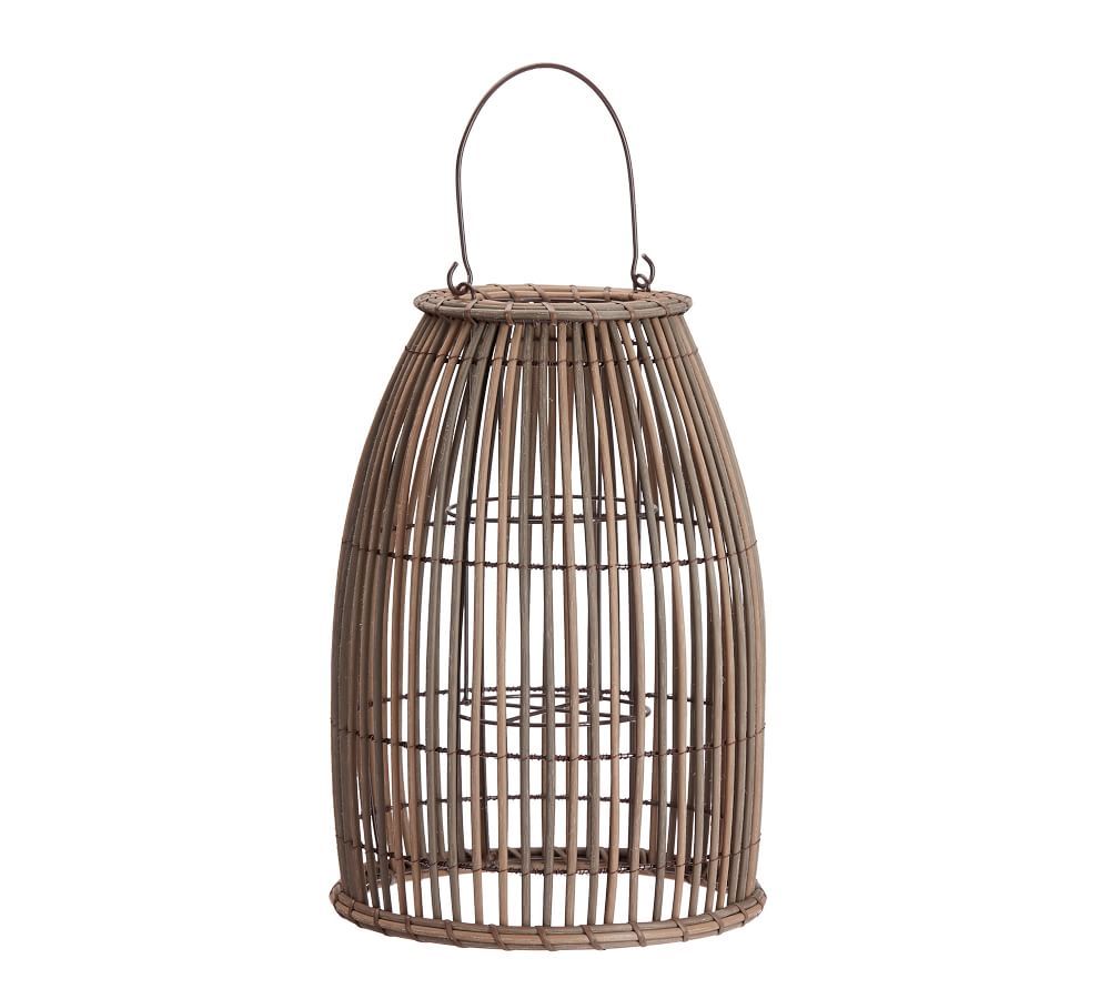 Careyes All-Weather Outdoor Wicker Lantern, Grey - Small | Pottery Barn (US)