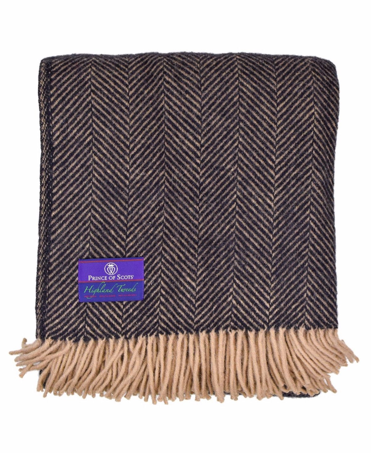 Prince of Scots Highland Tweed Herringbone Pure New Wool Throw - Black | Macy's