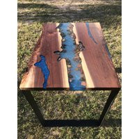 Black Walnut River Table Blue Resin & Stone Inlay, Steel Legs | Etsy (US)