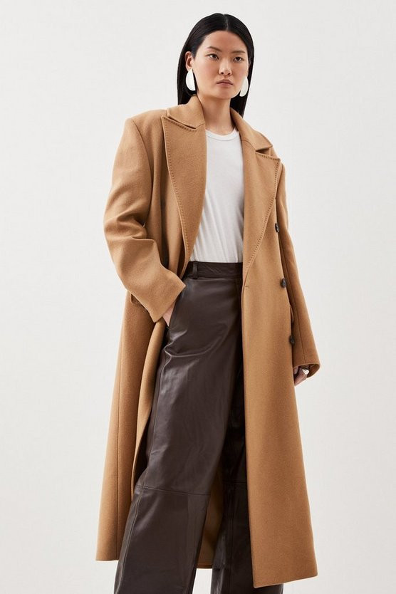 Italian Manteco Wool Blend Double Breasted Coat | Karen Millen UK + IE + DE + NL