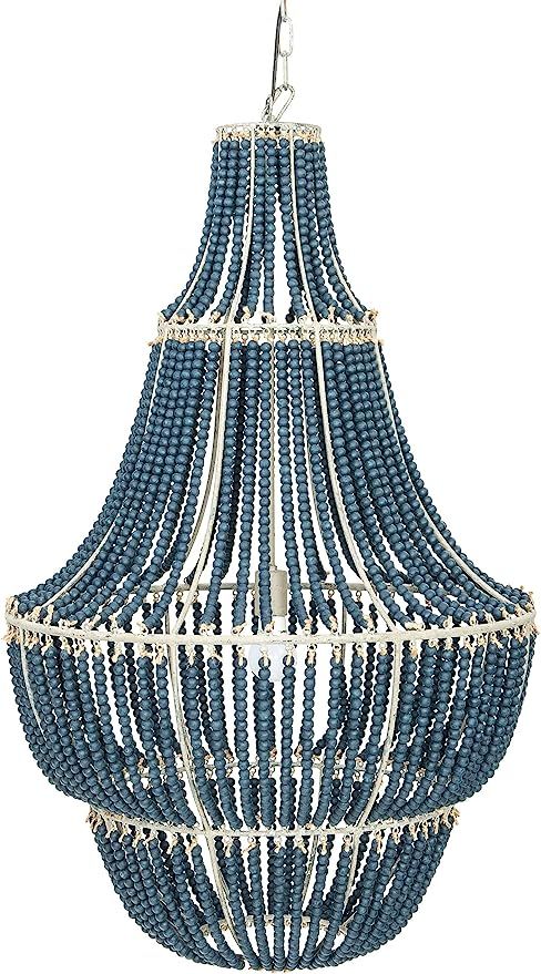Creative Co-Op Metal Wood Beads Chandelier, Blue | Amazon (US)