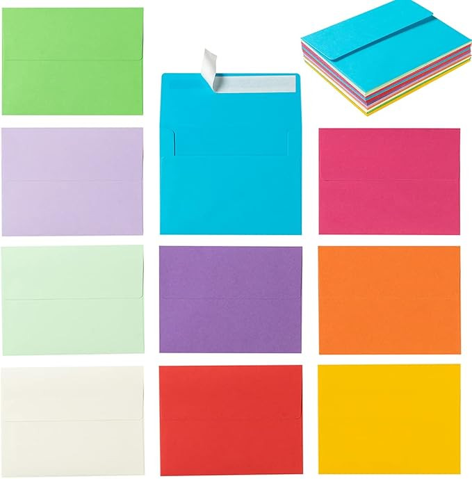 100 Pack A1 Colorful Invitation Envelopes Self-Adhesive for Wedding, Party Invitations, Greeting ... | Amazon (US)