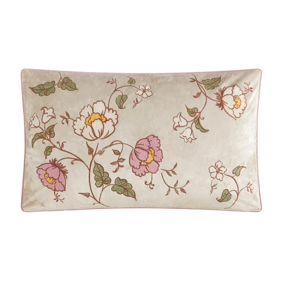 The Pioneer Woman Velvet Embroidered Floral Beige Decorative Pillow, 14" x 24" | Walmart (US)