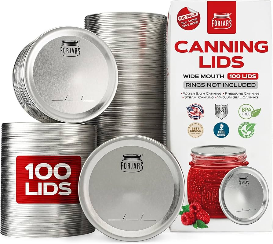 FORJARS - Wide Mouth Canning Lids, 100-Pack \u2013 Create Airtight Seals on Mason Jars to Preserv... | Amazon (US)