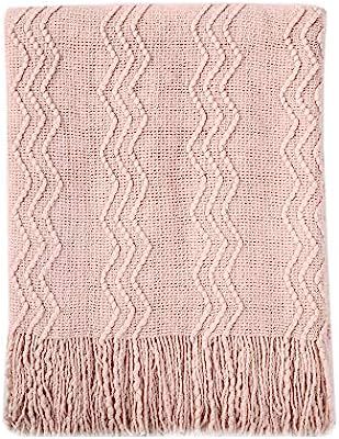 Amazon.com: Bourina Textured Solid Soft Sofa Throw Couch Cover Knitted Decorative Blanket, 50" x ... | Amazon (US)