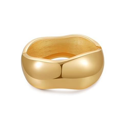 jokcde Statement Gold Cuff Bangle Bracelet, Polished Waterdrop Design, Chunky Fashion Jewelry for Women (B- gold) | Amazon (US)