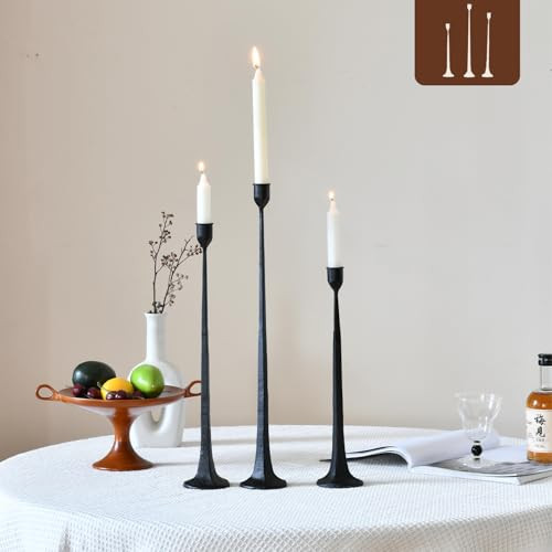 Iron Black Candlestick Holders, Set of 3 Candle Stick Holders,Fits 3/4 inch Thick Candle&Led Candles, Vintage Modern Decorative Centerpiece for Dining Table Centerpiece, Wedding, Party Decor | Amazon (US)
