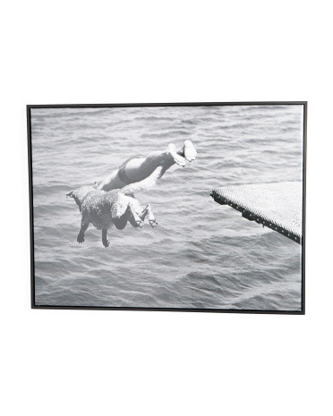30x40 Boy And His Dog Dive Framed High Gloss Canvas Print Wall Art | TJ Maxx