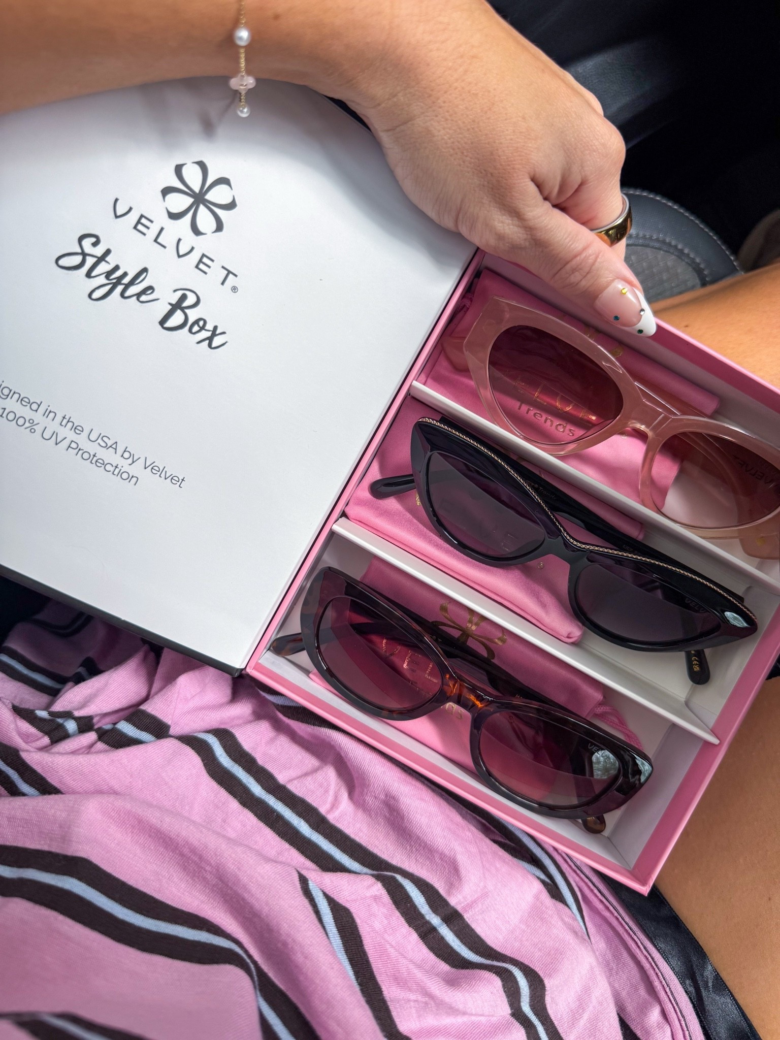 A sunglasses style box is basically my love language 😎💗
@Velvet Eyewear sent over the prettiest little trio, and I love how each pair gives a completely different vibe, soft + feminine, classic black, and a little retro moment.

They also have 100% UV protection, which makes the cute factor even better ✨
Gifted by Velvet Eyewear + linking my favorites here!

#LTKStyleTip #LTKFinds #LTKAccessories #VelvetEyewear #Gifted #SunglassesStyle #AccessoryLover #SummerStyle #EverydayAccessories

#LTKstorytime #LTKootd #LTKdayinmylife