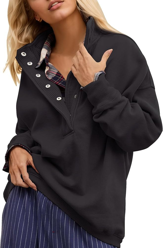 Gacaky Sweatshirt for Women Oversized Casual Long Sleeve Button Henley Neck Pullover Tops Fashion... | Amazon (US)