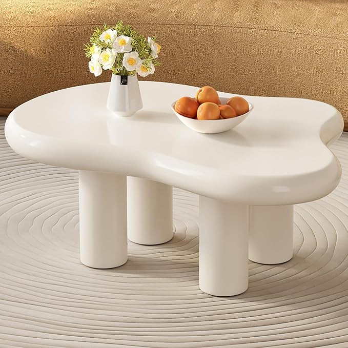 Guyii Cream White Coffee Table Cloud Coffee Table Cute Sofa End Table with 4 Legs Living Room Tab... | Amazon (US)