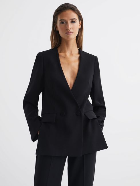 Collarless Double Breasted Suit Blazer | Reiss UK