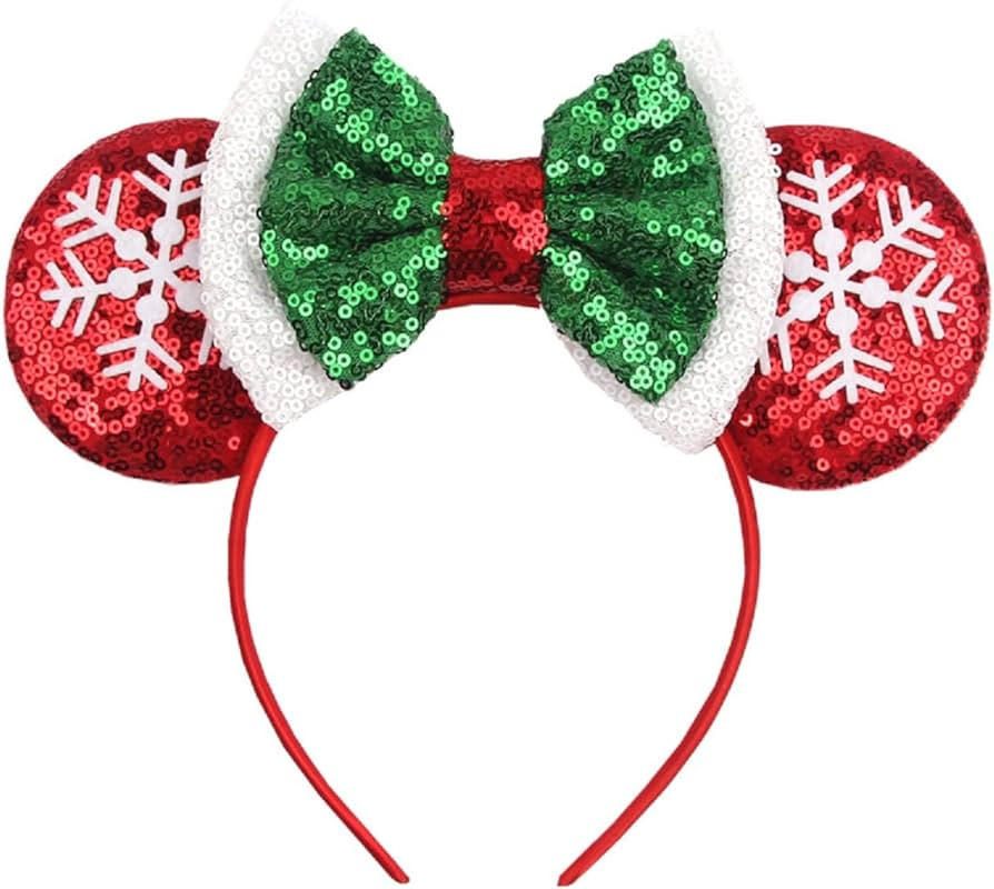 LSHDXD Christmas Mouse Ears Bow Headband Hair Hoop for Women Girls, Glitter Snowflake Hair bands ... | Amazon (US)