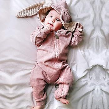 Simplee kids Animal Bunny Baby Easter Romper Long Ear Rabbit Hoodie Romper Jumpsuit with Zipper | Amazon (US)