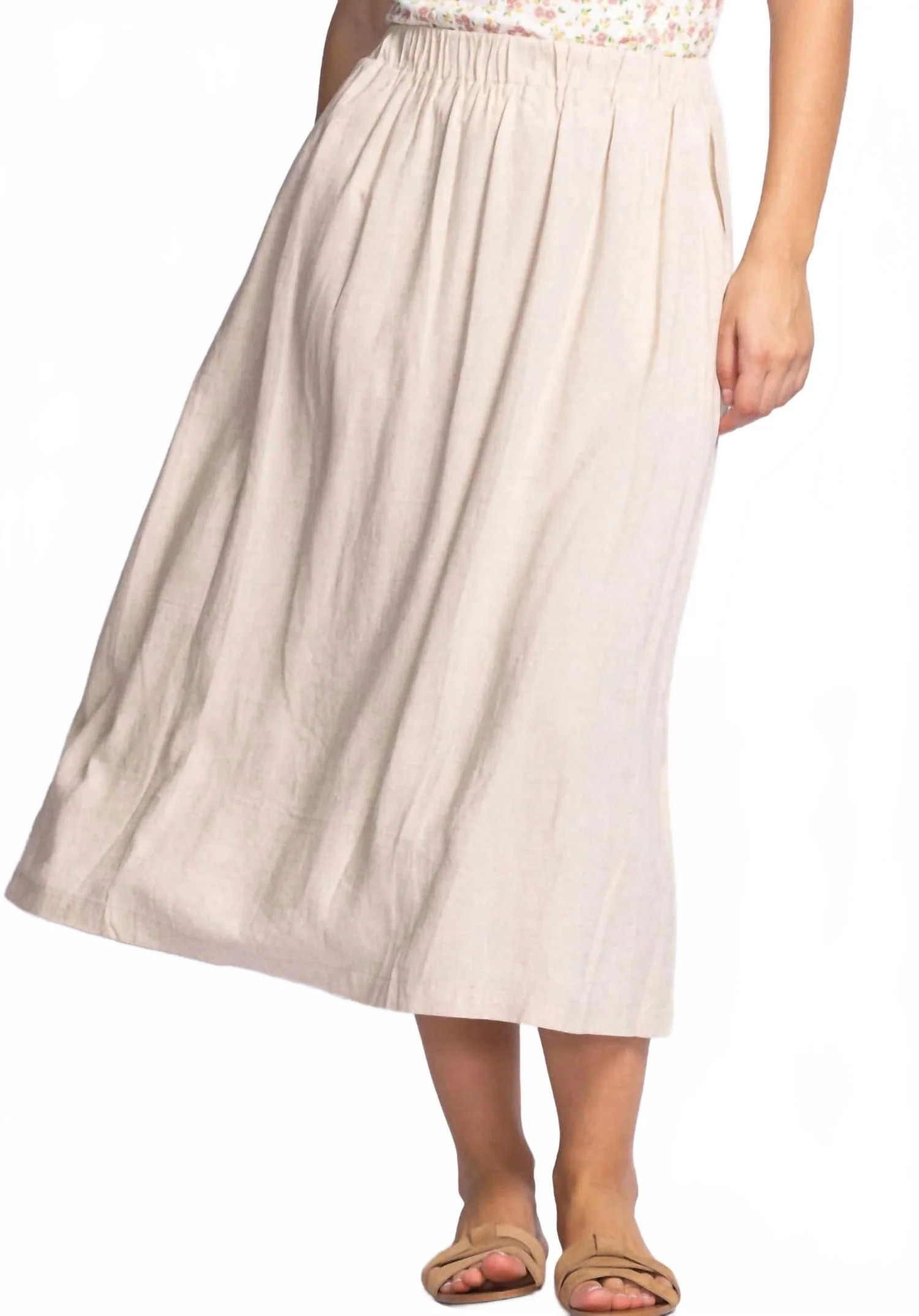 Carter Linen Midi Skirt In Beige | Shop Simon