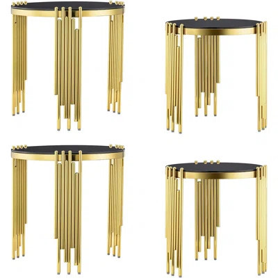 Black Glass Nesting End Tables With Mirrored Gold Metal Legs Set Of 2 | Wayfair North America