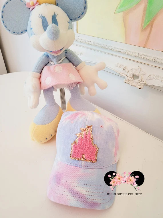 Pastel Tie Dye Womens Baseball Cap, Chenille Castle Cinderella Castle glitter Patch Tie Dye Women... | Etsy (US)