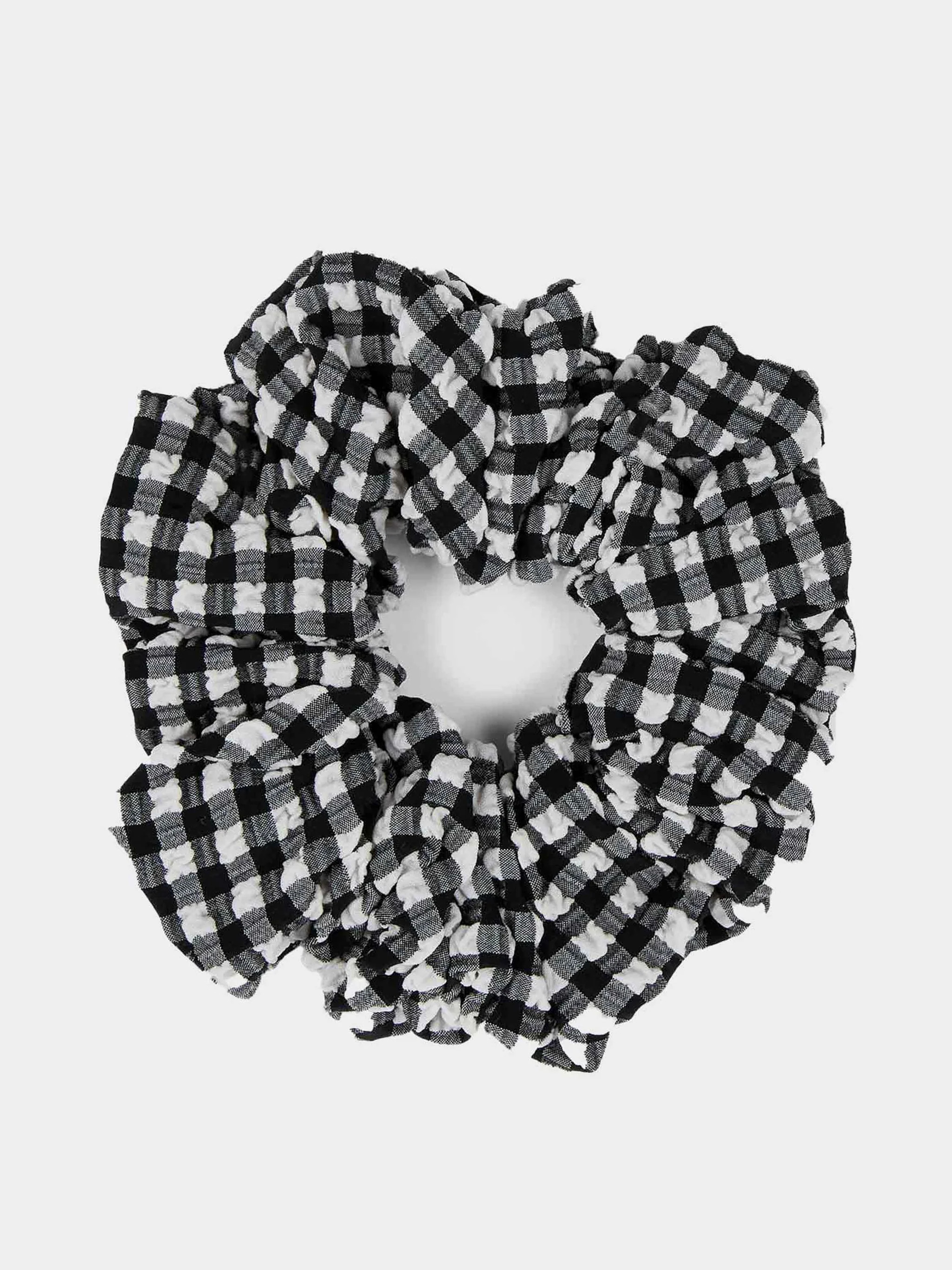 Gingham Seersucker Scrunchie - Black Gingham | HUNZA G