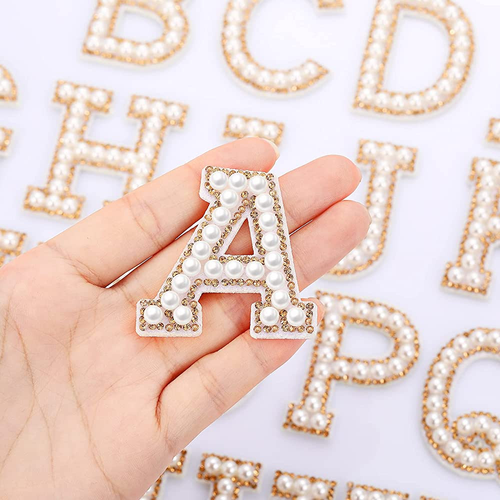Waydress 26 Piece Rhinestone Iron on Patch A to Z Letter Appliques Adhesive White Pink Colorful P... | Amazon (US)