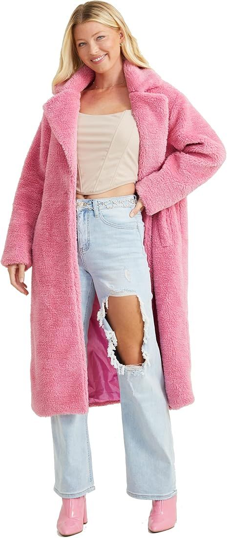 ALTAR'D STATE Women's Long Sleeve Blair Sherpa Coat, Plush Fuzzy Open Front Winter Jacket, Silk L... | Amazon (US)
