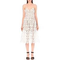 Self-Portrait Floral-Lace Mid-Length Dress, White | Selfridges