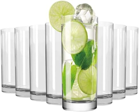 Drinking Glasses Set of 8, 16oz Glass Cups, Kitchen Highball Glasses for Beer, Juice and Cocktail... | Amazon (US)
