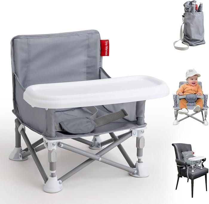 Tiny Marvels Portable Booster Seat, Foldable Baby High Chair with Removable Tray, Safety Harness ... | Amazon (US)