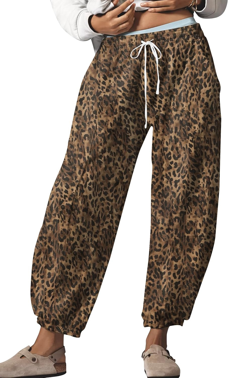 Leopard Pants Women Barrel Sweatpants Casual Baggy Cheetah Print Lounge Pants Drawstring Joggers Pant Trousers | Amazon (US)