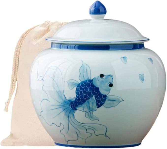 5 inches Ginger jar Lid - blue fish decorative Ceramic Ginger jar vase with Lid， chinoiserie gi... | Amazon (US)
