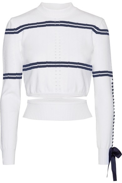 Cutout faille-trimmed striped pointelle-knit sweater | NET-A-PORTER (UK & EU)