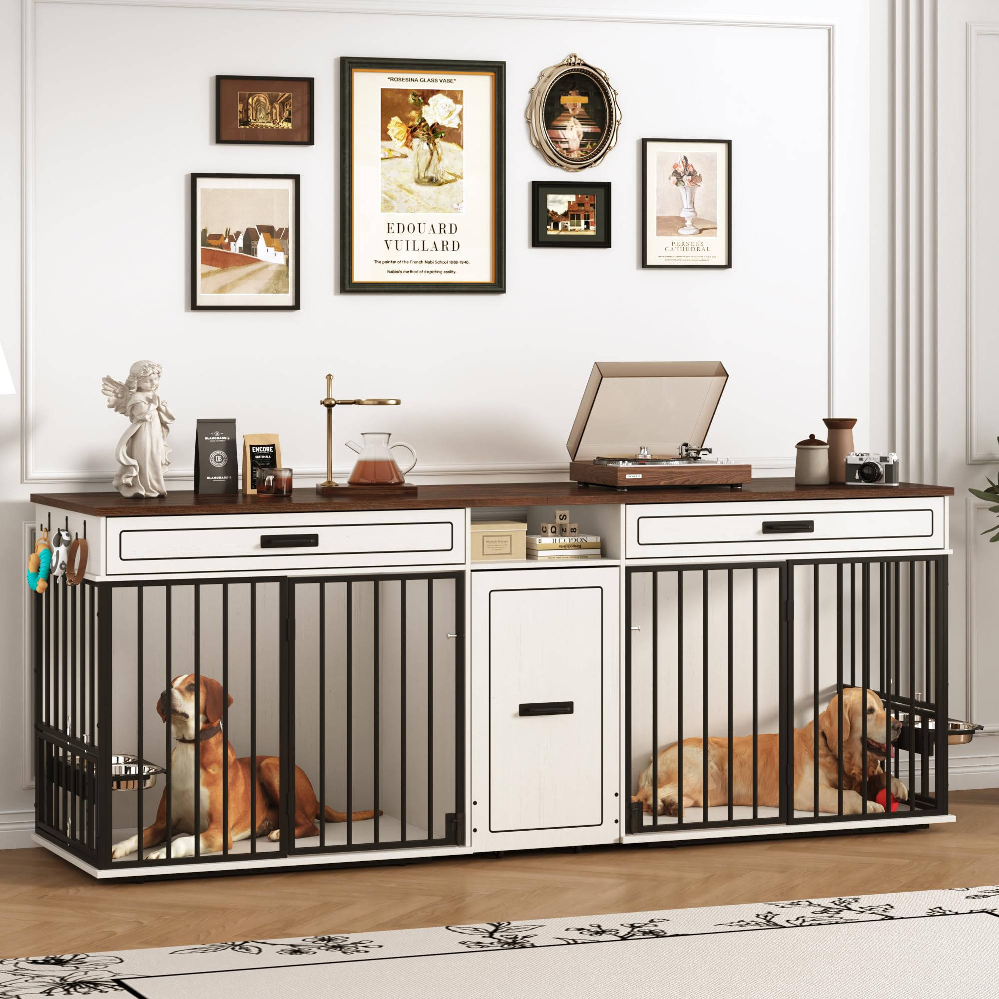 86.6" Dog Crate Furniture Large Breed TV Stand with Double Rooms, Wooden Dog Kennel Furniture wit... | Amazon (US)