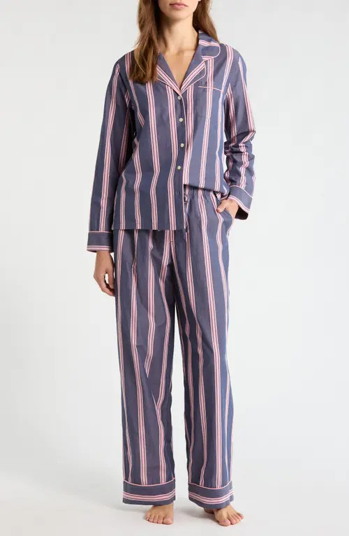Nordstrom Classic Cotton Pajamas in Navy Lena Stripe at Nordstrom, Size X-Large | Nordstrom
