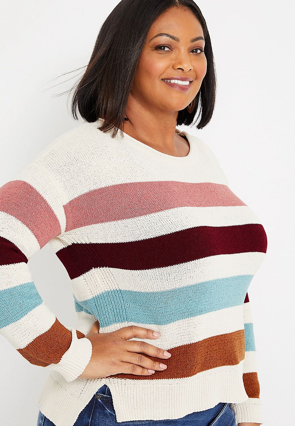 Plus Size Colorblock Matte Chenille Sweater | Maurices