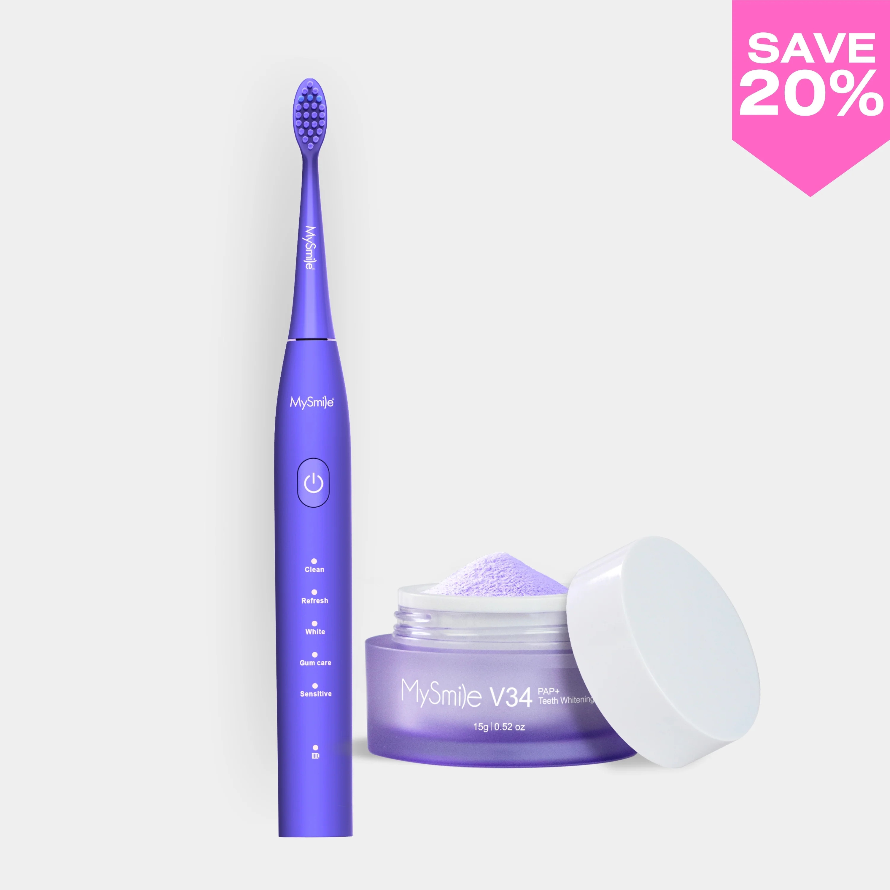 Essential Purple Sonic Toothbrush + V34 Purple Cleaning Powder Bundle | MySmile