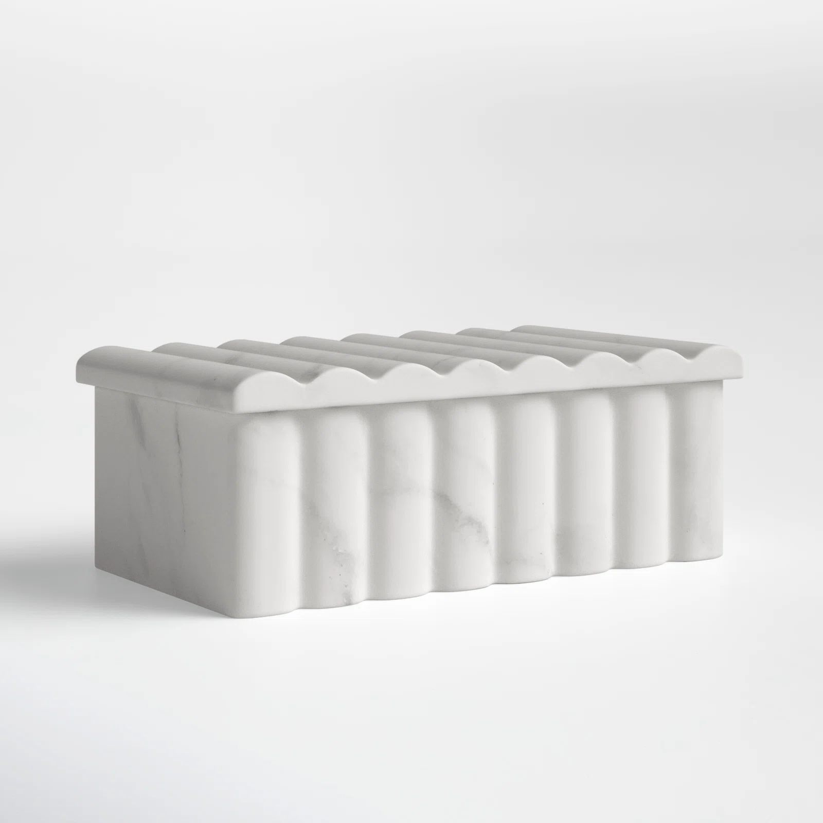 Joss & Main White Marble Storage Box - Contemporary Ridged 7" x 3" Decorative Box with Lid for Ho... | Wayfair North America