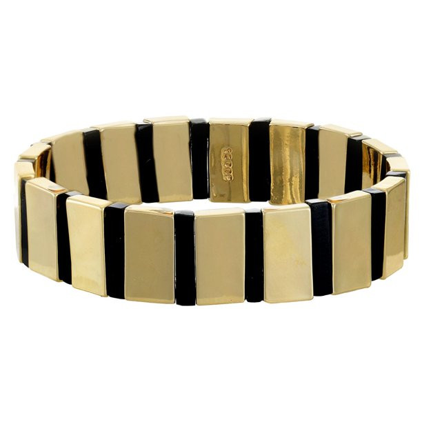 Scoop Women's 14K Gold Flash-Plated Stretch Bracelet, Black | Walmart (US)