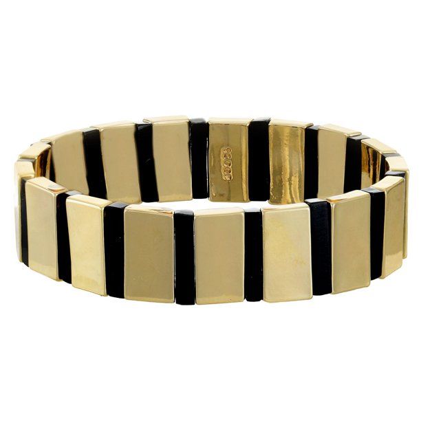 Scoop Women's 14K Gold Flash-Plated Stretch Bracelet, Black - Walmart.com | Walmart (US)