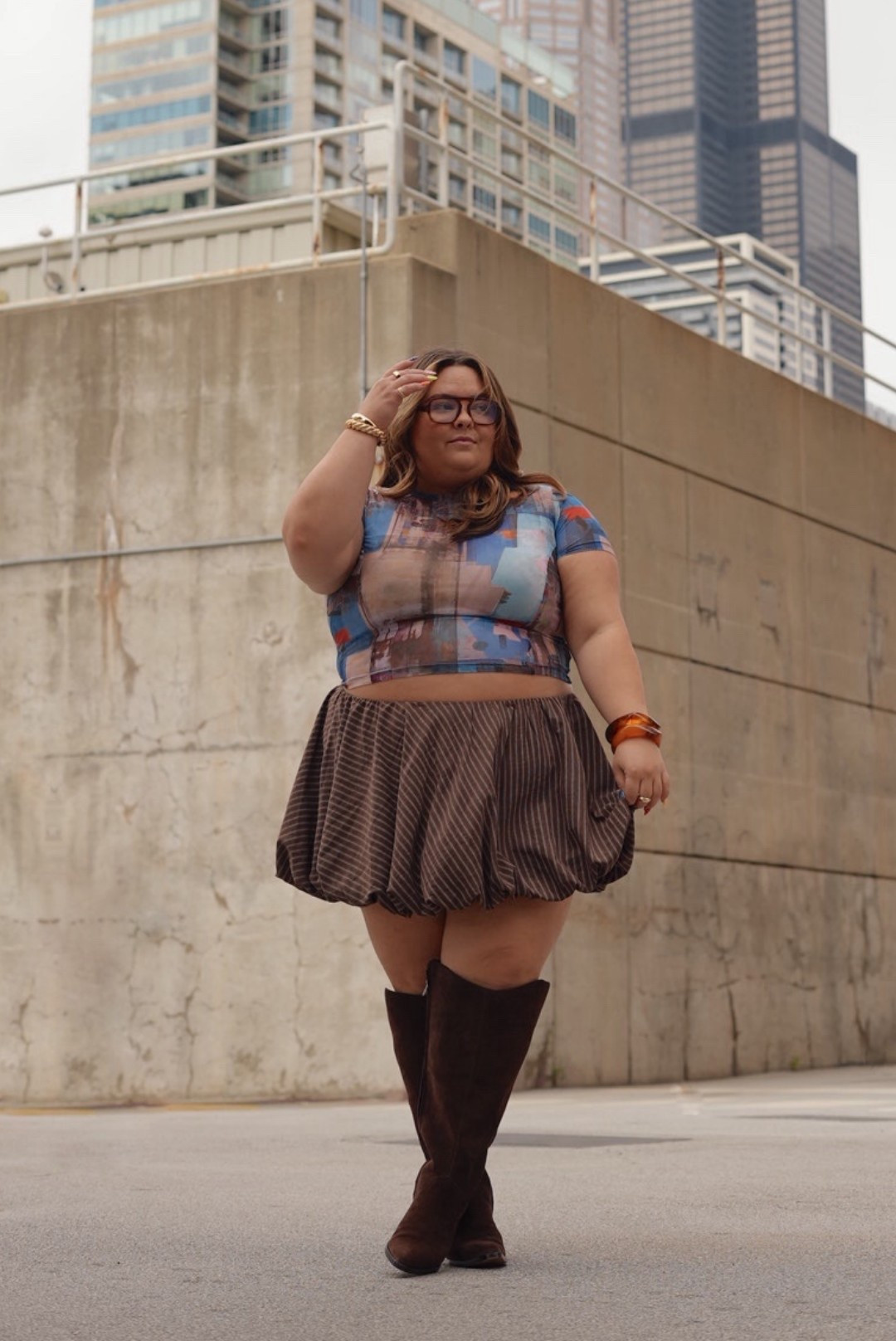plus size fall outfit inspo 
- mesh t shirt top: What Lo Wants size 3X 
- stripe bubble mini skirt: Pretty Little Thing size 20 
- extra wide calf boots: Dolce Vita (wearing a size 9 extra wide calf - I have 20 inch calves)
- bracelets: Amazon 

#LTKPlusSize #LTKPetite #LTKMidsize