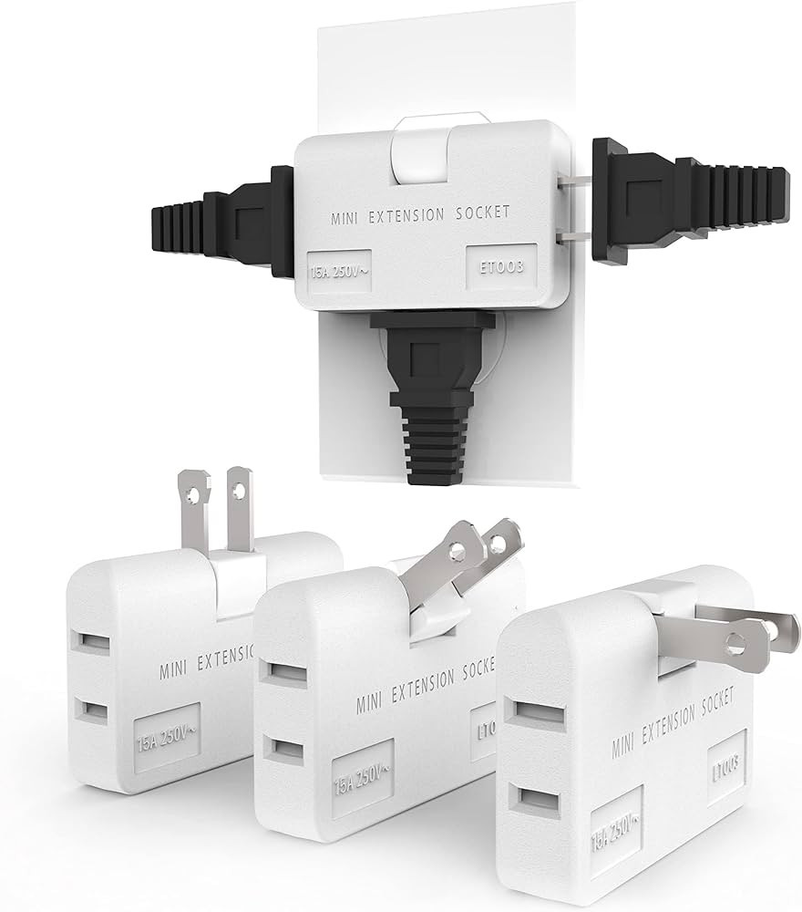 3 Way Flat Wall Outlet Extender AC Adapter - 2-Prong Swivel Mini Indoor Wall Tap Plug, Outlet Spl... | Amazon (US)