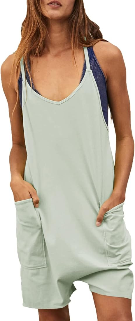 Tongmingyun Womens Summer Casual Sleeveless Rompers Loose Spaghetti Strap Shorts Jumpsuit with Po... | Amazon (US)