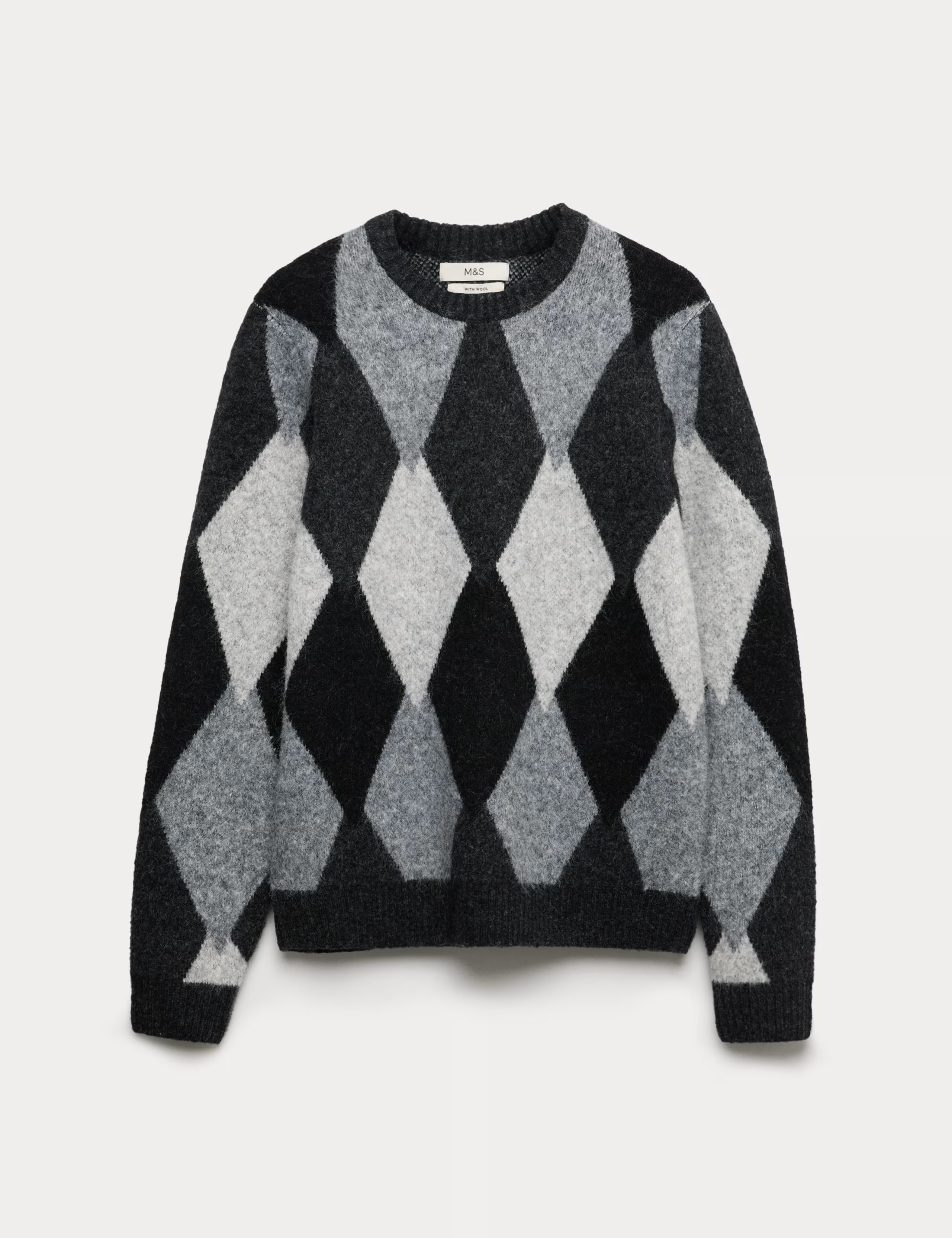Cotton Blend Argyle Knit Crew Neck Jumper | Marks & Spencer (UK)