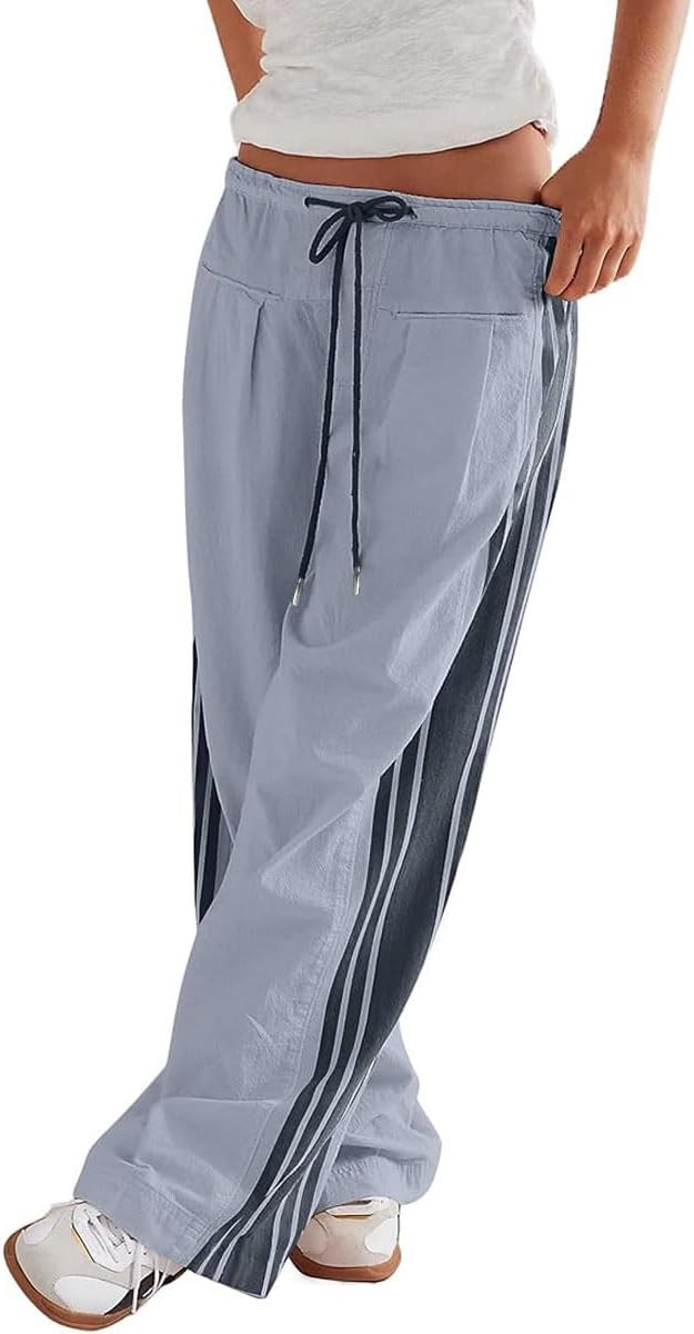 ABINGOO Women Wide Leg Track Pants Side Striped Baggy Sweatpants Drawstring Elastic High Waist Sl... | Amazon (US)