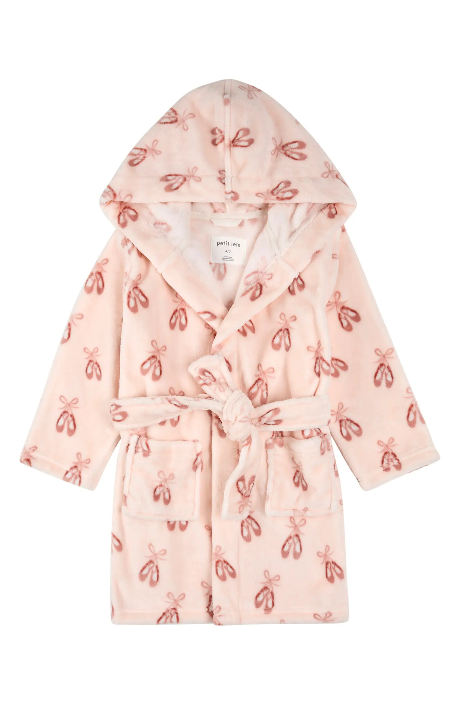 Kids' Ballet Slipper Print Hooded Fleece Robe | Nordstrom