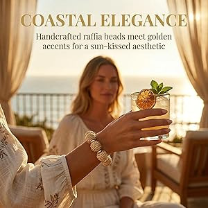 Rattan Ball Bracelet Adjustable Handmade Raffia Bracelets Woven Stretch Bracelet for Women | Amazon (US)