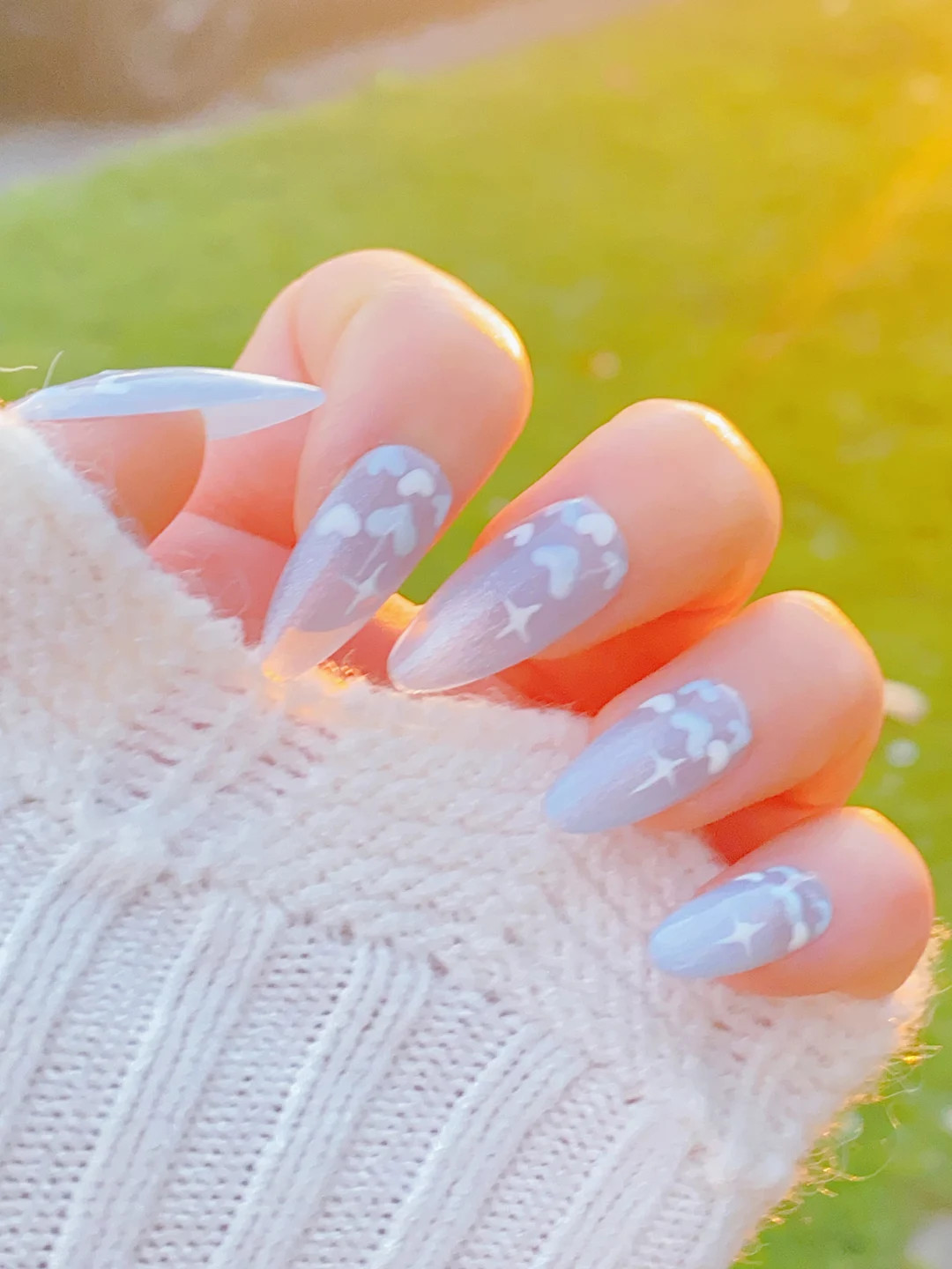 New Version Medium Baby Blue Reflective Cat Eye Little Heart Press on Nails Gel Nails Heart Nails... | Etsy (US)